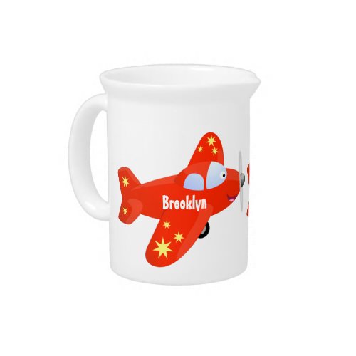 Cute red airplane flying cartoon illustration beverage pitcher