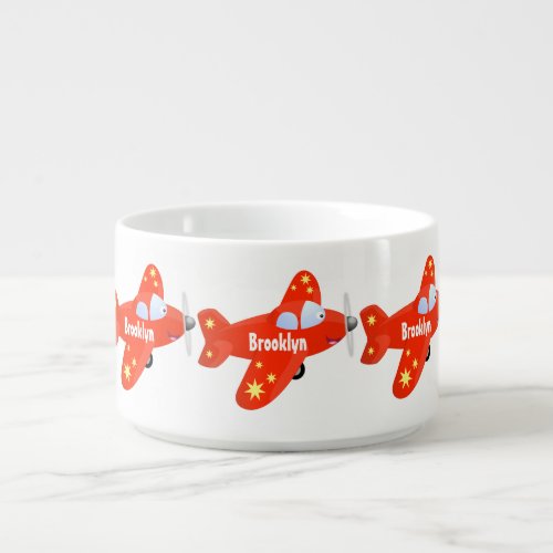 Cute red airplane flying cartoon illustration bowl