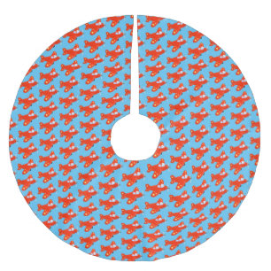 Cute red airplane flying cartoon illustration brushed polyester tree skirt