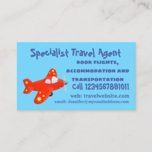 Cute red airplane flying cartoon illustration business card