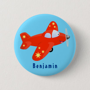 Cute red airplane flying cartoon illustration button