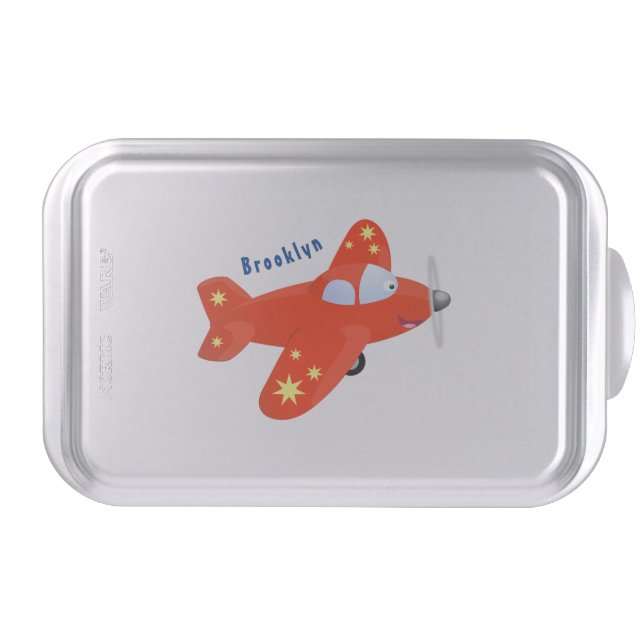 Cute red airplane flying cartoon illustration cake pan (Front)