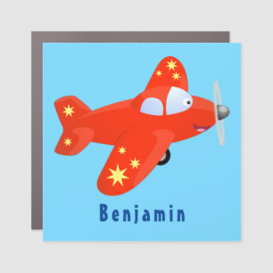 Cute red airplane flying cartoon illustration car magnet