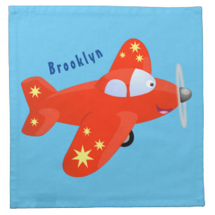 Cute red airplane flying cartoon illustration cloth napkin