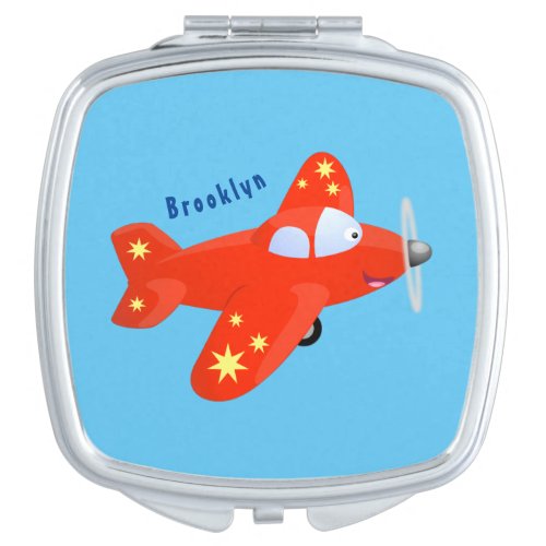 Cute red airplane flying cartoon illustration compact mirror