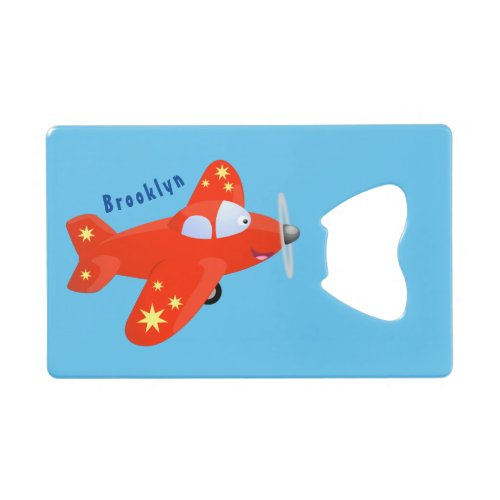 Cute red airplane flying cartoon illustration credit card bottle opener