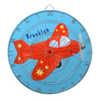 Cute red airplane flying cartoon illustration