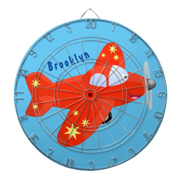 Cute red airplane flying cartoon illustration dart board (Front)