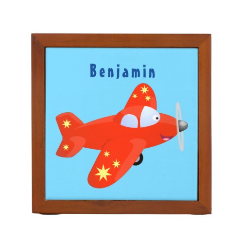 Cute red airplane flying cartoon illustration desk organizer