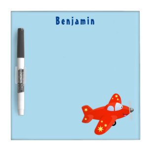 Cute red airplane flying cartoon illustration dry erase board