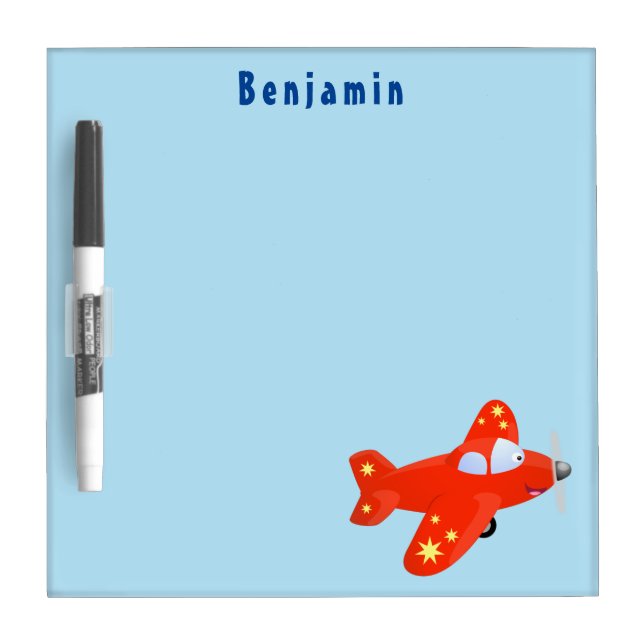Cute red airplane flying cartoon illustration dry erase board (Front)