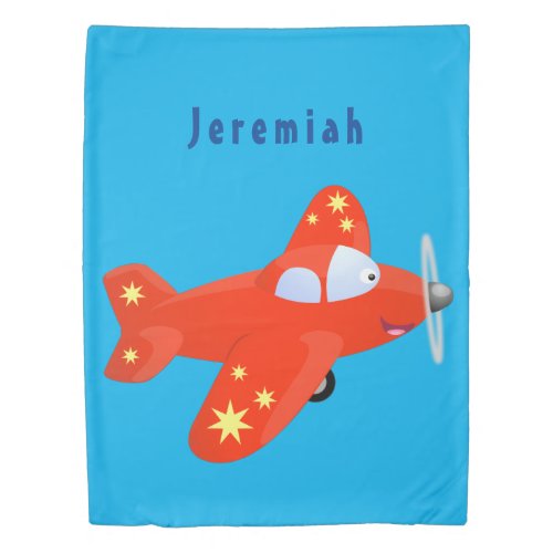 Cute red airplane flying cartoon illustration duvet cover