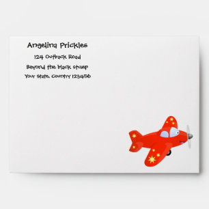 Cute red airplane flying cartoon illustration envelope