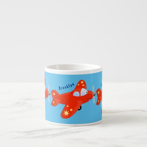 Cute red airplane flying cartoon illustration espresso cup