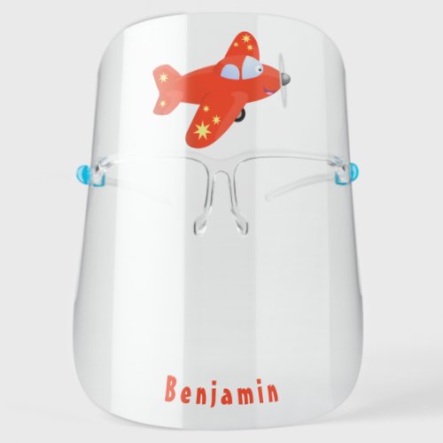 Cute red airplane flying cartoon illustration face shield