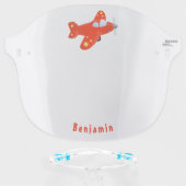 Cute red airplane flying cartoon illustration face shield (Front w/Glasses)