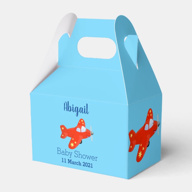 Cute red airplane flying cartoon illustration favor boxes (Front Side)
