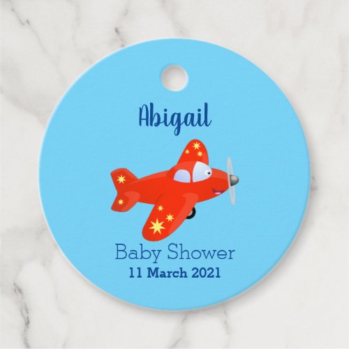 Cute red airplane flying cartoon illustration  favor tags