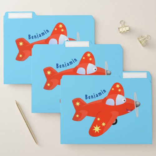 Cute red airplane flying cartoon illustration file folder