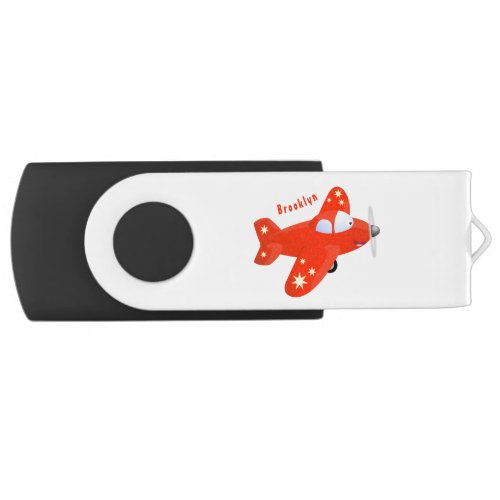 Cute red airplane flying cartoon illustration flash drive