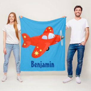 Cute red airplane flying cartoon illustration fleece blanket