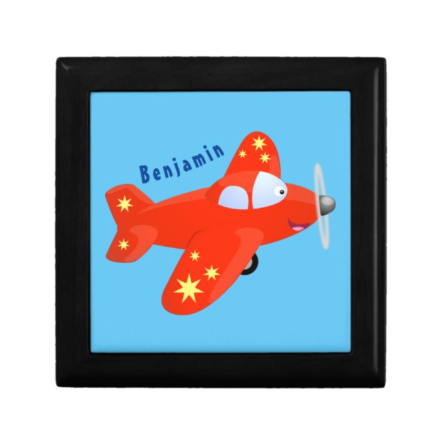 Cute red airplane flying cartoon illustration gift box (Front)