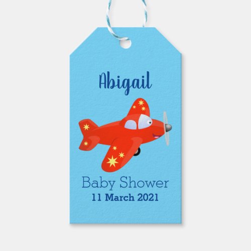 Cute red airplane flying cartoon illustration  gift tags