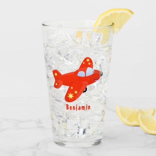 Cute red airplane flying cartoon illustration glass