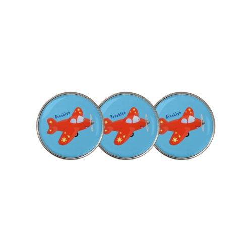 Cute red airplane flying cartoon illustration golf ball marker