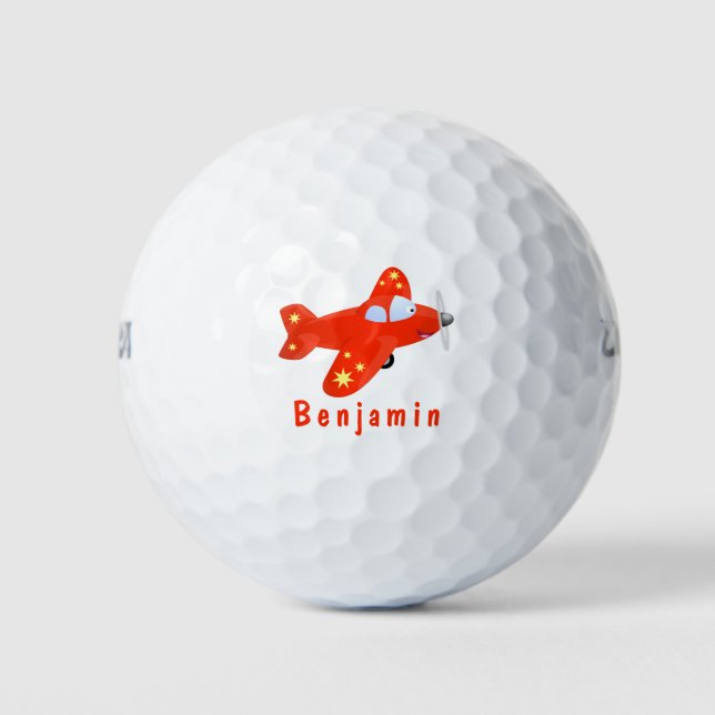 Cute red airplane flying cartoon illustration golf balls (Front)