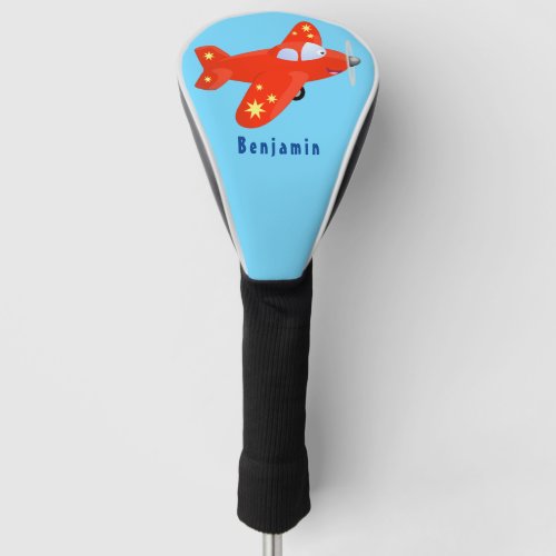 Cute red airplane flying cartoon illustration golf head cover