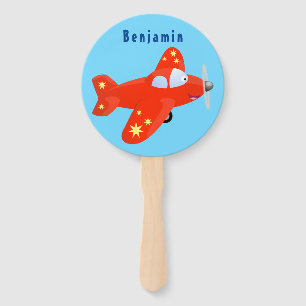 Cute red airplane flying cartoon illustration hand fan