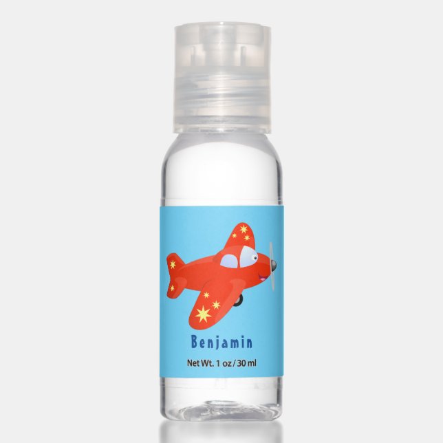 Cute red airplane flying cartoon illustration hand sanitizer (Front)