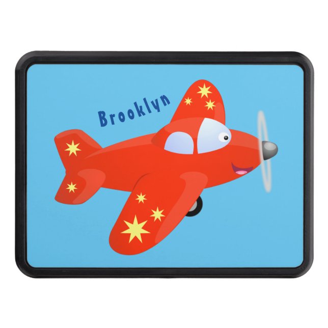 Cute red airplane flying cartoon illustration hitch cover (Front)