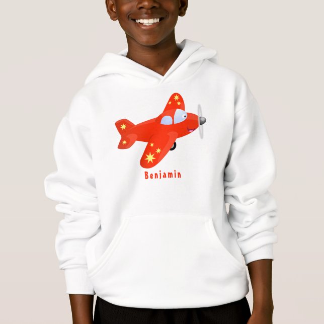 Cute red airplane flying cartoon illustration hoodie (Front)