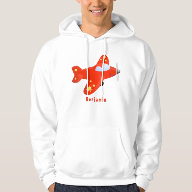 Cute red airplane flying cartoon illustration hoodie (Front)