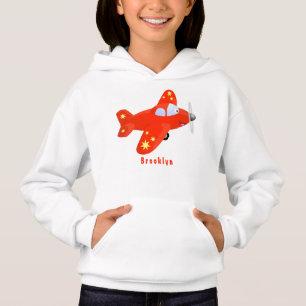 Cute red airplane flying cartoon illustration hoodie