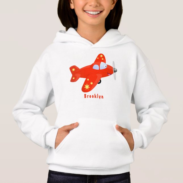 Cute red airplane flying cartoon illustration hoodie (Front)