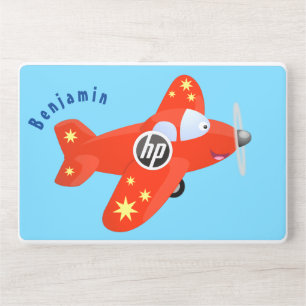 Cute red airplane flying cartoon illustration HP laptop skin