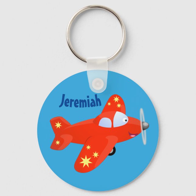 cute red airplane flying cartoon illustration keychain (Front)