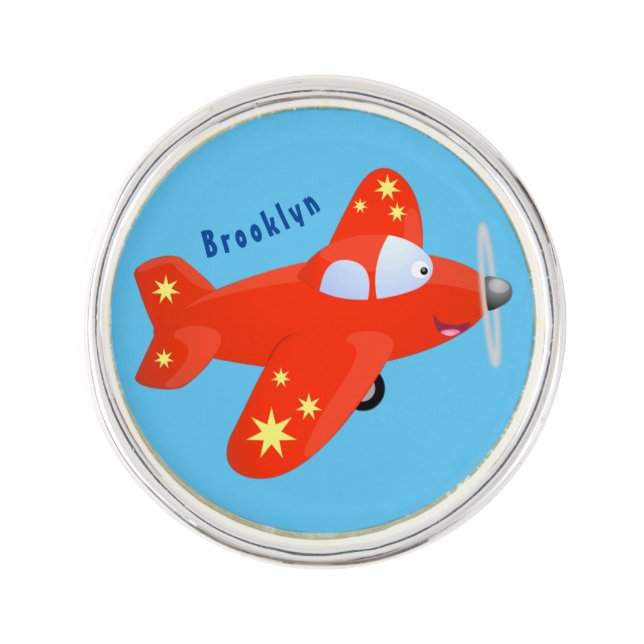 Cute red airplane flying cartoon illustration lapel pin (Front)