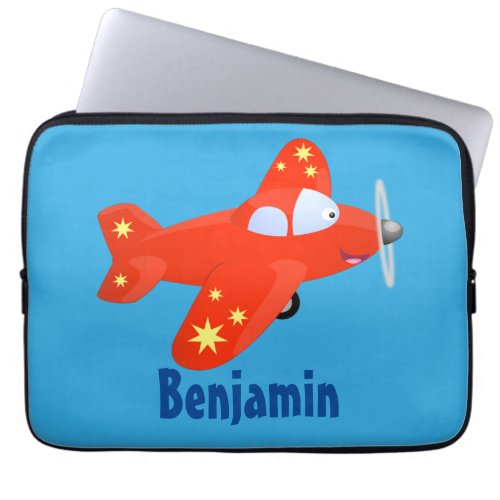 Cute red airplane flying cartoon illustration laptop sleeve
