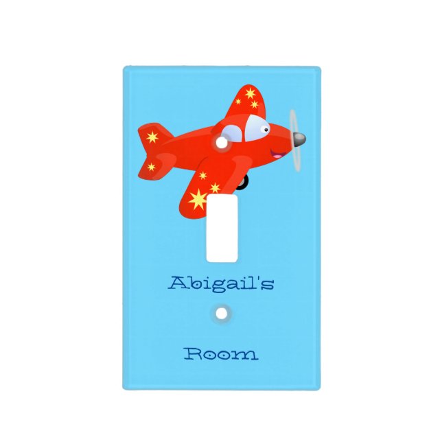 Cute red airplane flying cartoon illustration light switch cover (Front)