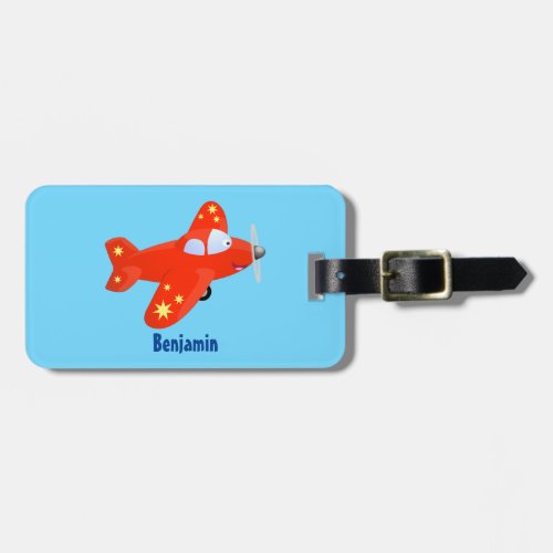 Cute red airplane flying cartoon illustration luggage tag