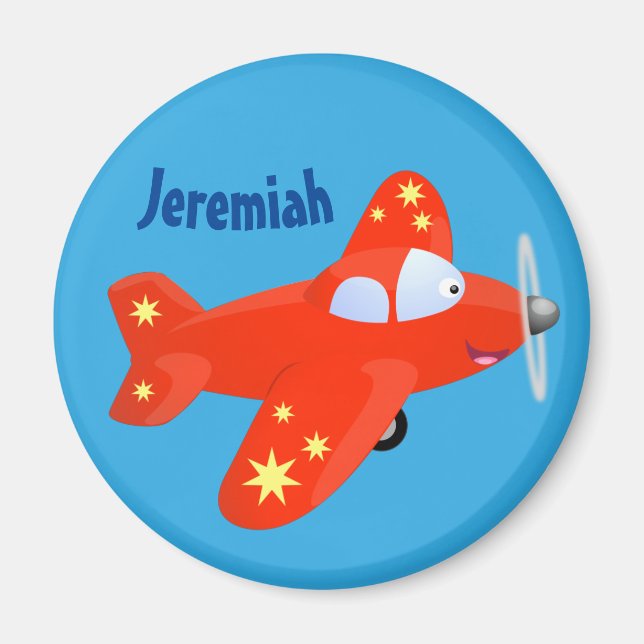 cute red airplane flying cartoon illustration magnet (Front)