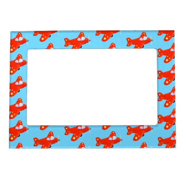 Cute red airplane flying cartoon illustration magnetic frame (Front)