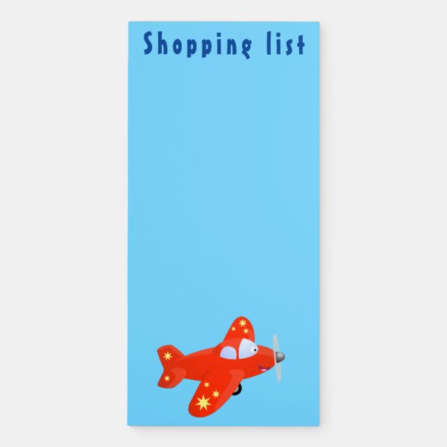 Cute red airplane flying cartoon illustration magnetic notepad (Front)