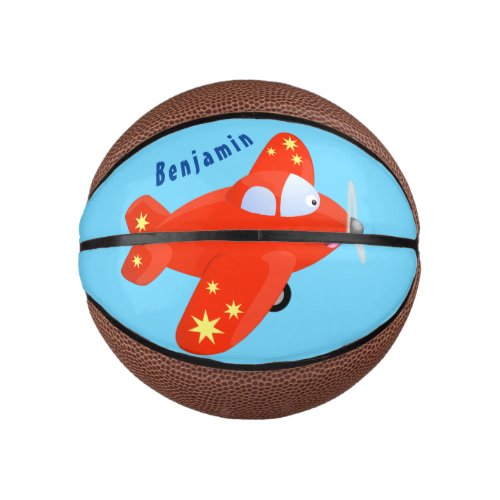 Cute red airplane flying cartoon illustration mini basketball