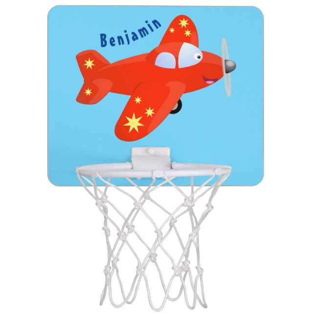 Cute red airplane flying cartoon illustration mini basketball hoop (Front)