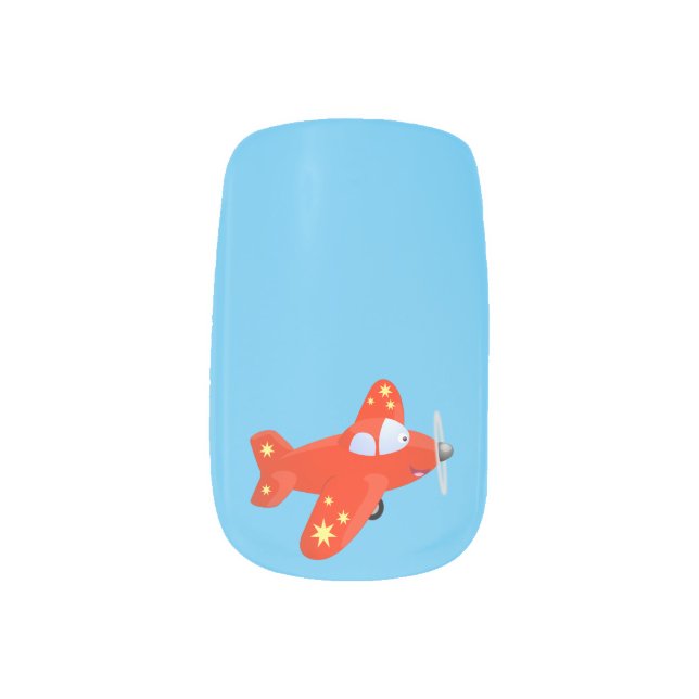Cute red airplane flying cartoon illustration minx nail art (Left Thumb)